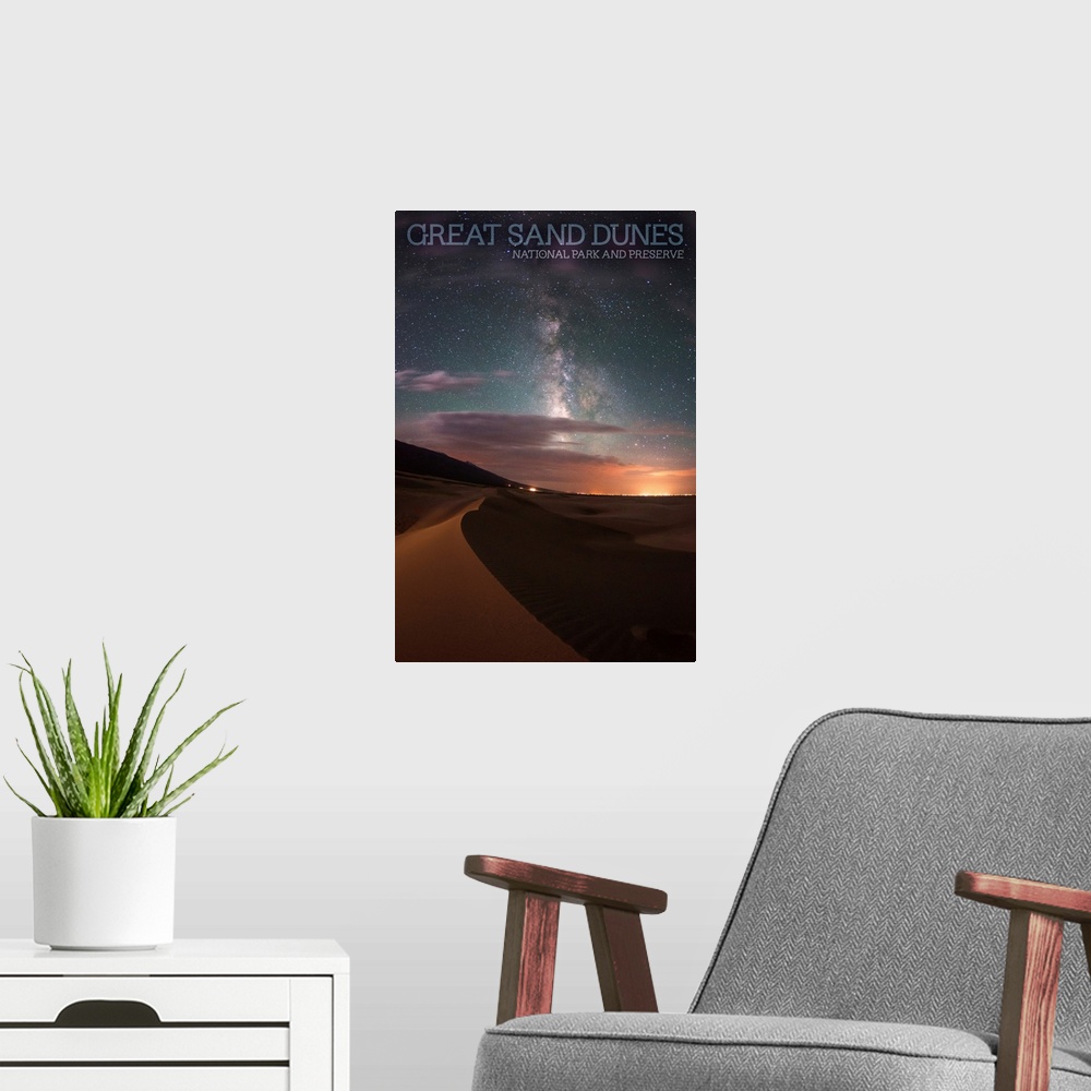 A modern room featuring Great Sand Dunes National Park, Milky Way: Travel Poster