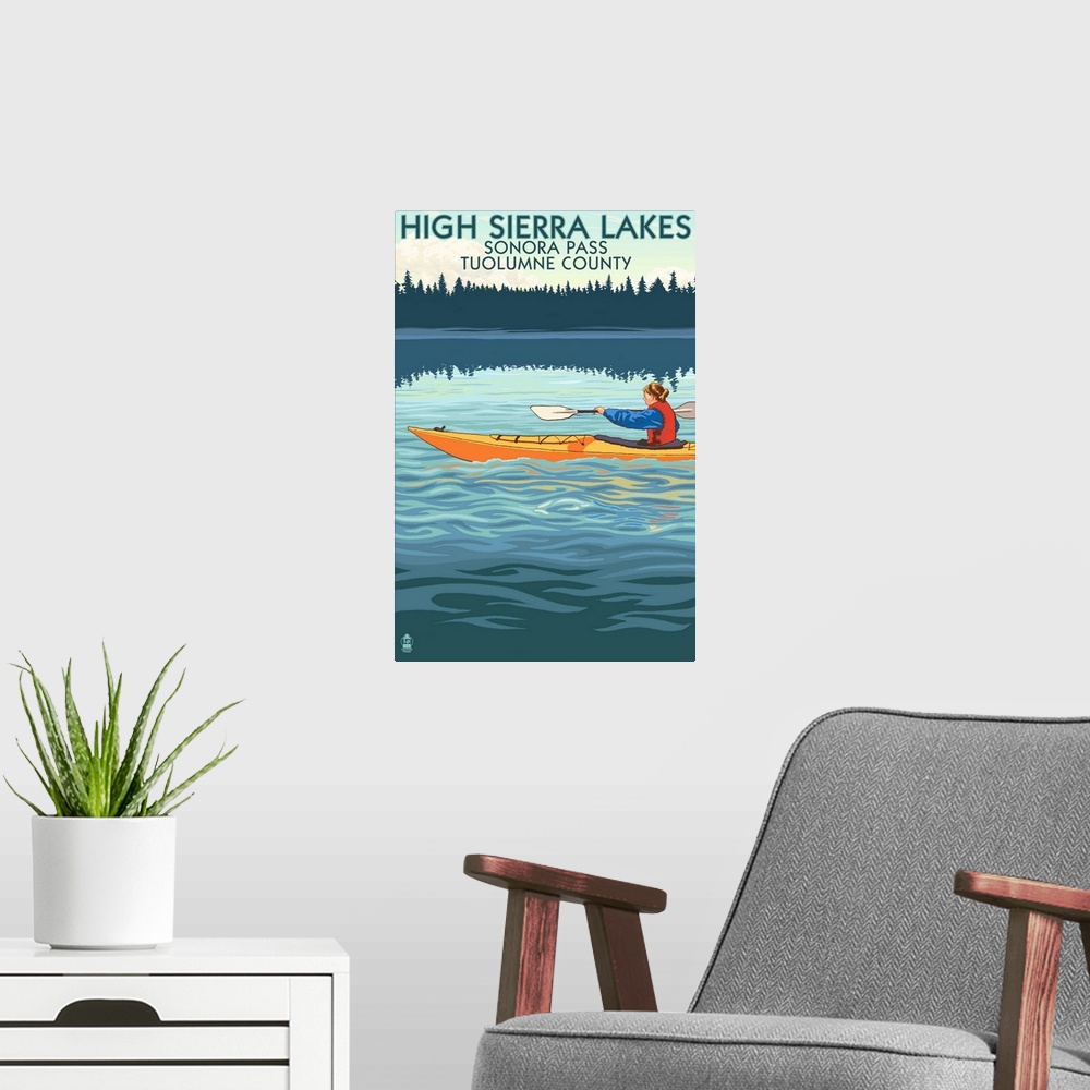 A modern room featuring High Sierra Lakes, Sonora Pass, Tuolumne County, California, Kayak Scene