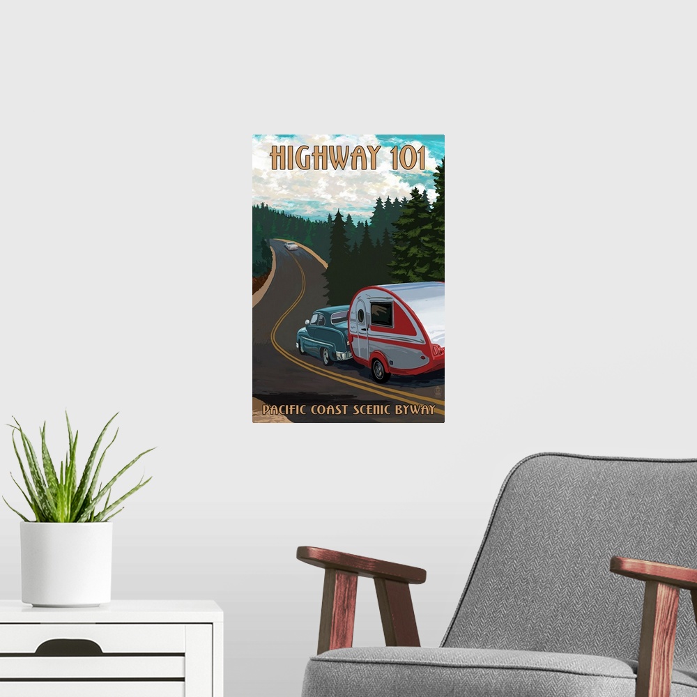 A modern room featuring Highway 101 - Pacific Coast Scenic Byway - Retro Camper