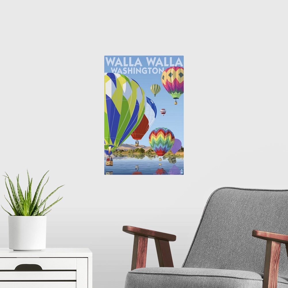 A modern room featuring Hot Air Balloons - Walla Walla, Washington: Retro Travel Poster