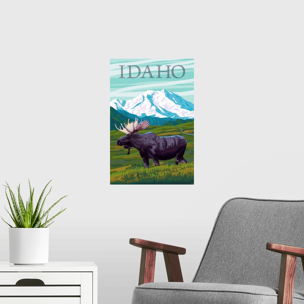 A modern room featuring Idaho, Moose and Mountain
