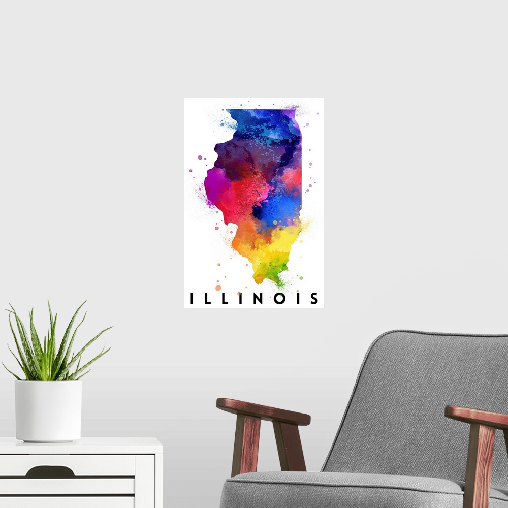 A modern room featuring Illinois - State Abstract Watercolor