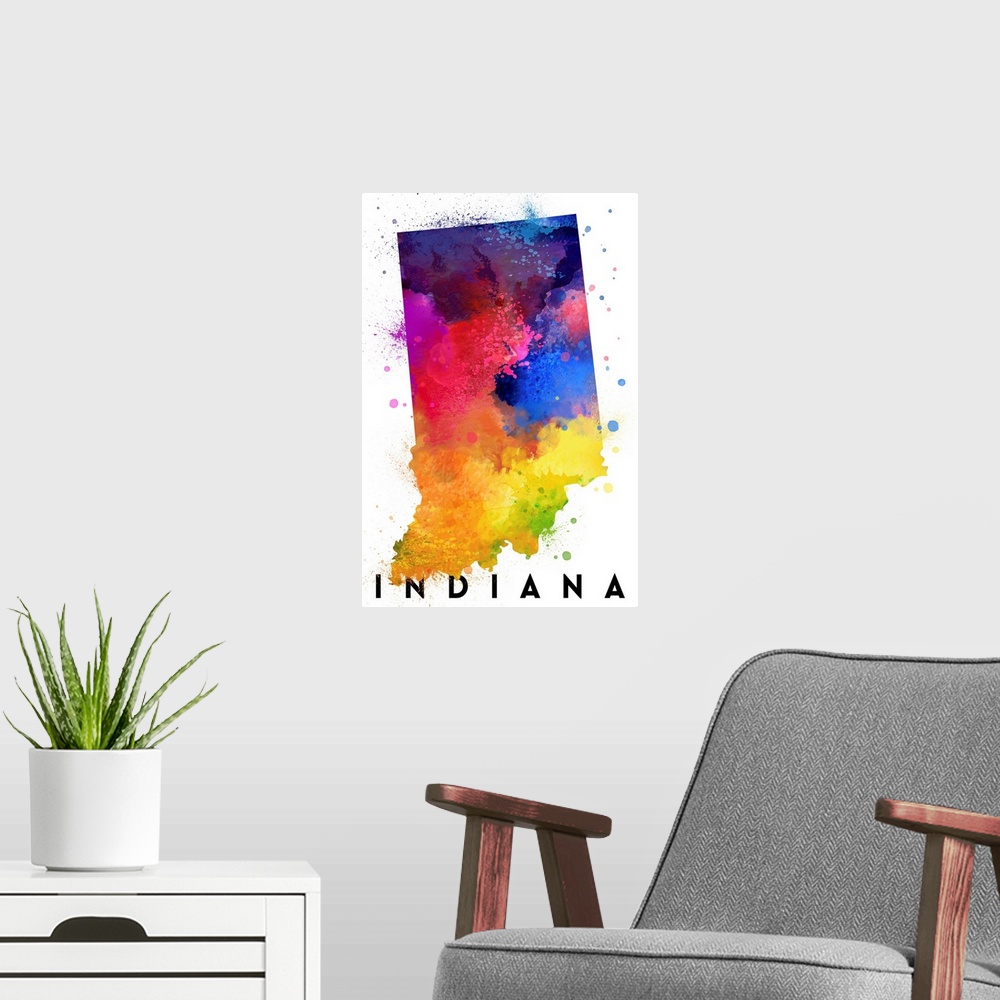 A modern room featuring Indiana - State Abstract Watercolor
