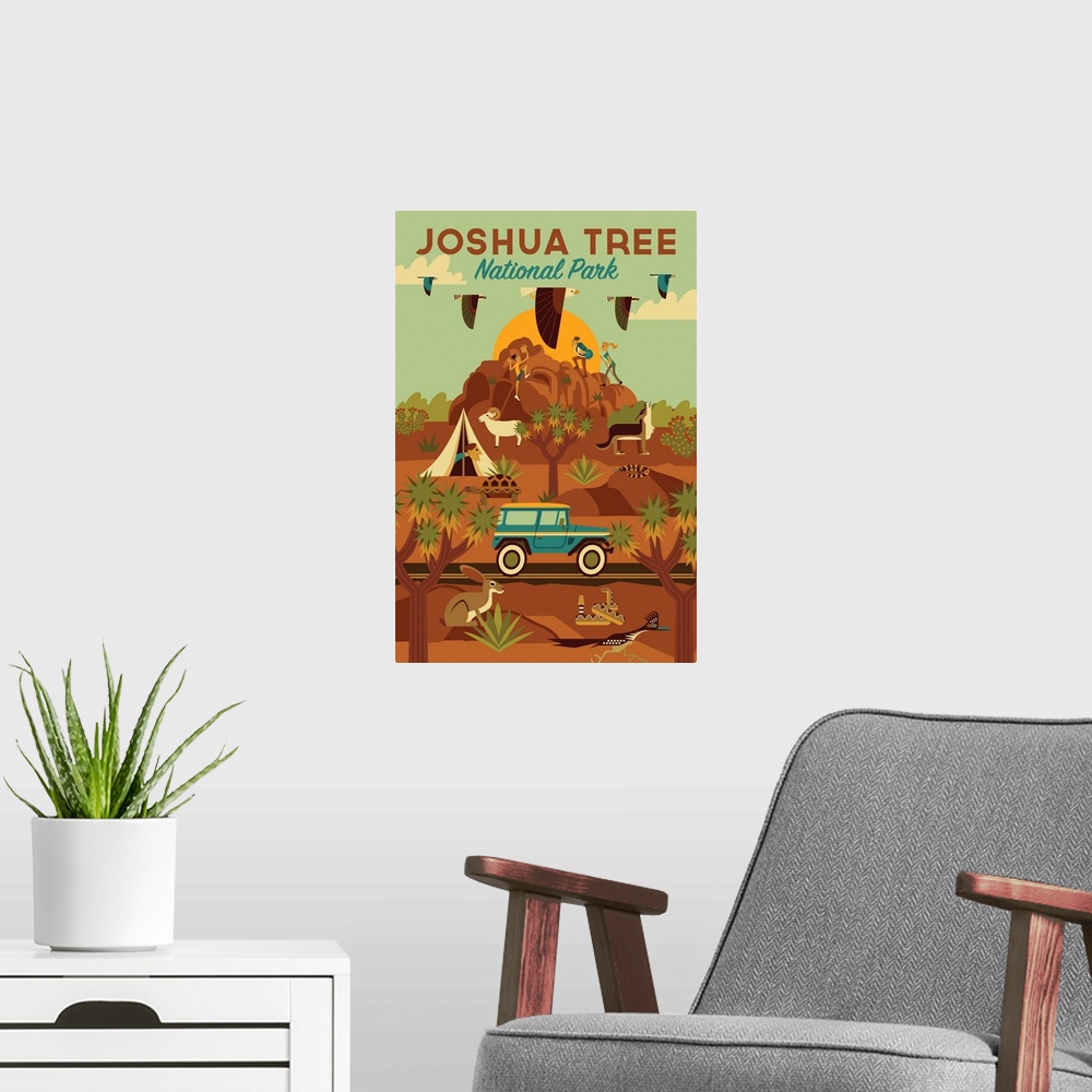 A modern room featuring Joshua Tree National Park, Adventure: Graphic Travel Poster