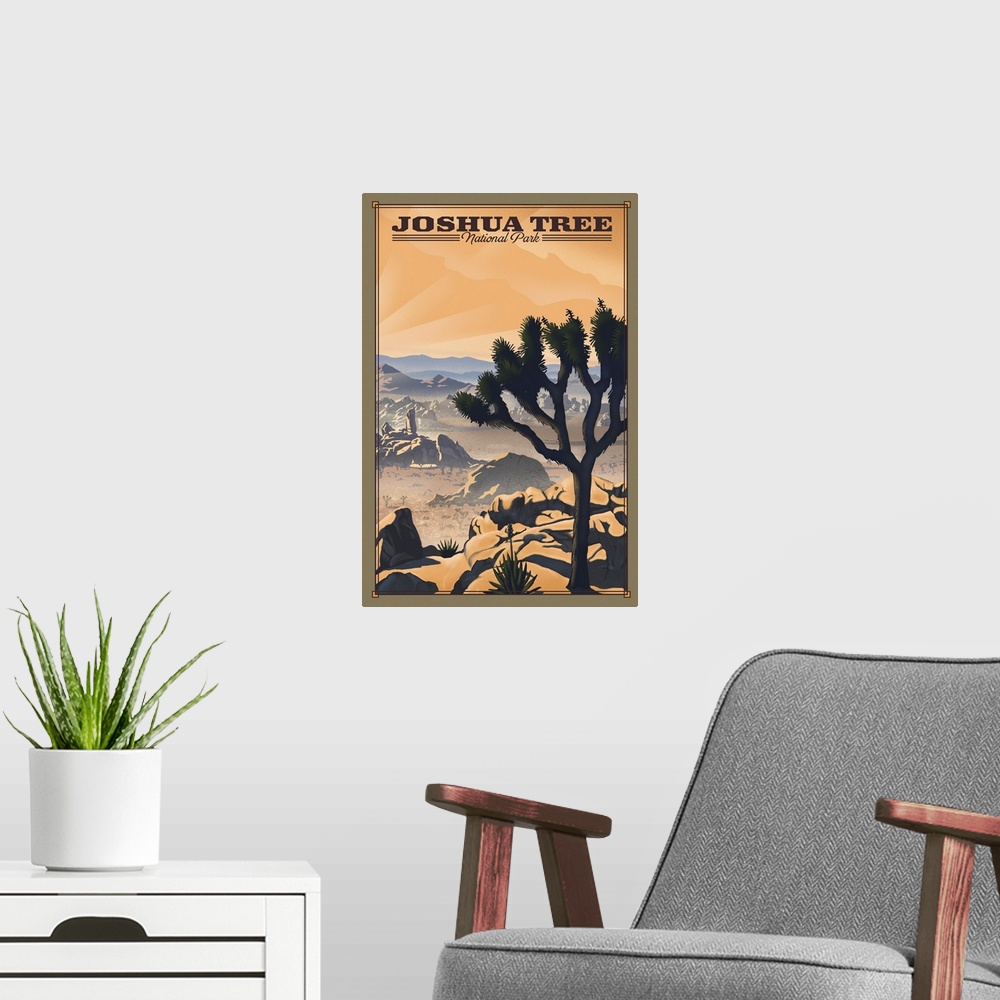 A modern room featuring Joshua Tree National Park, Natural Landscape: Retro Travel Poster