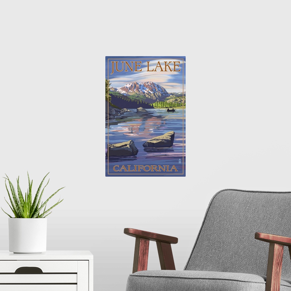 A modern room featuring June Lake, California Scene with Sierra Wave: Retro Travel Poster