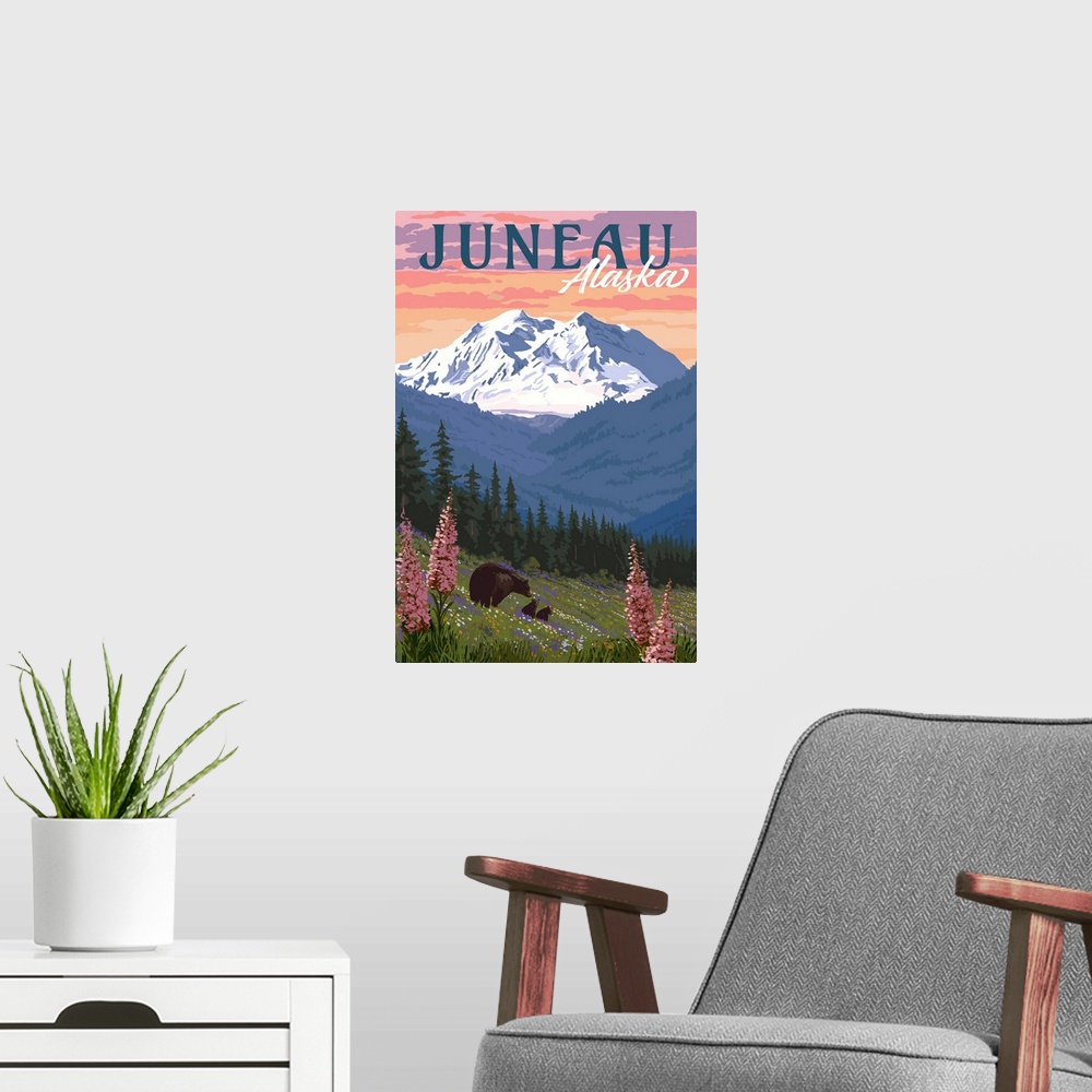A modern room featuring Juneau, Alaska - Bear & Spring Flowers