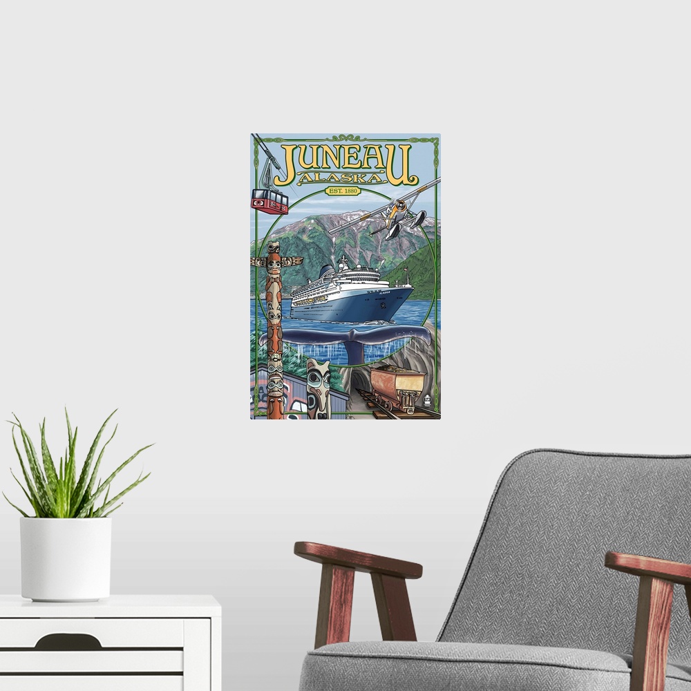A modern room featuring Juneau, Alaska Views: Retro Travel Poster