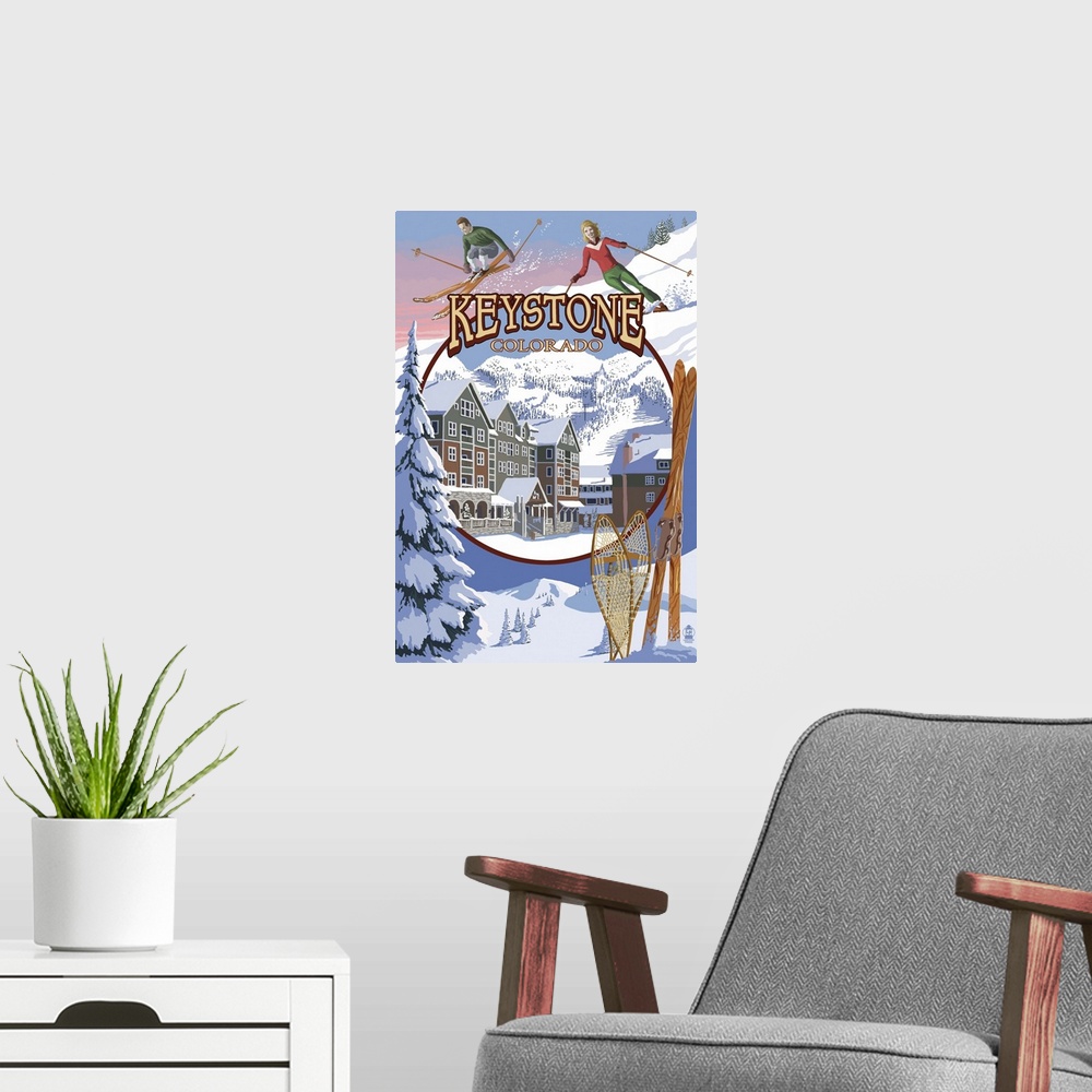A modern room featuring Keystone, Colorado Montage: Retro Travel Poster