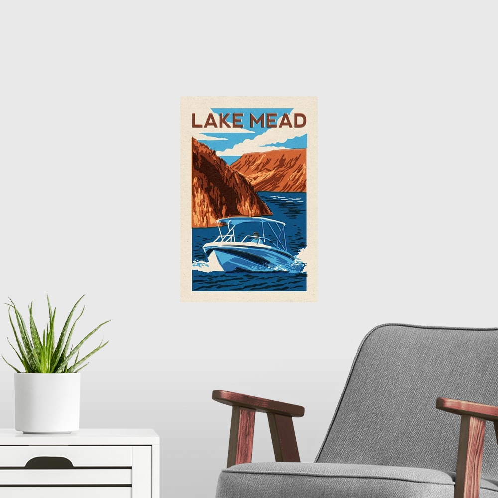 A modern room featuring Lake Mead - Boat