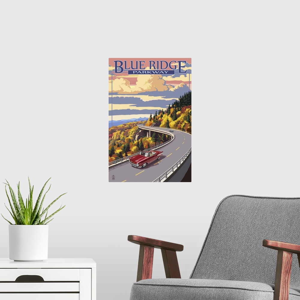 A modern room featuring Linn Cove Viaduct - Blue Ridge Parkway: Retro Travel Poster