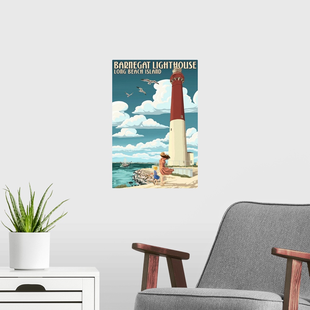 A modern room featuring Long Beach Island, Barnegat Lighthouse
