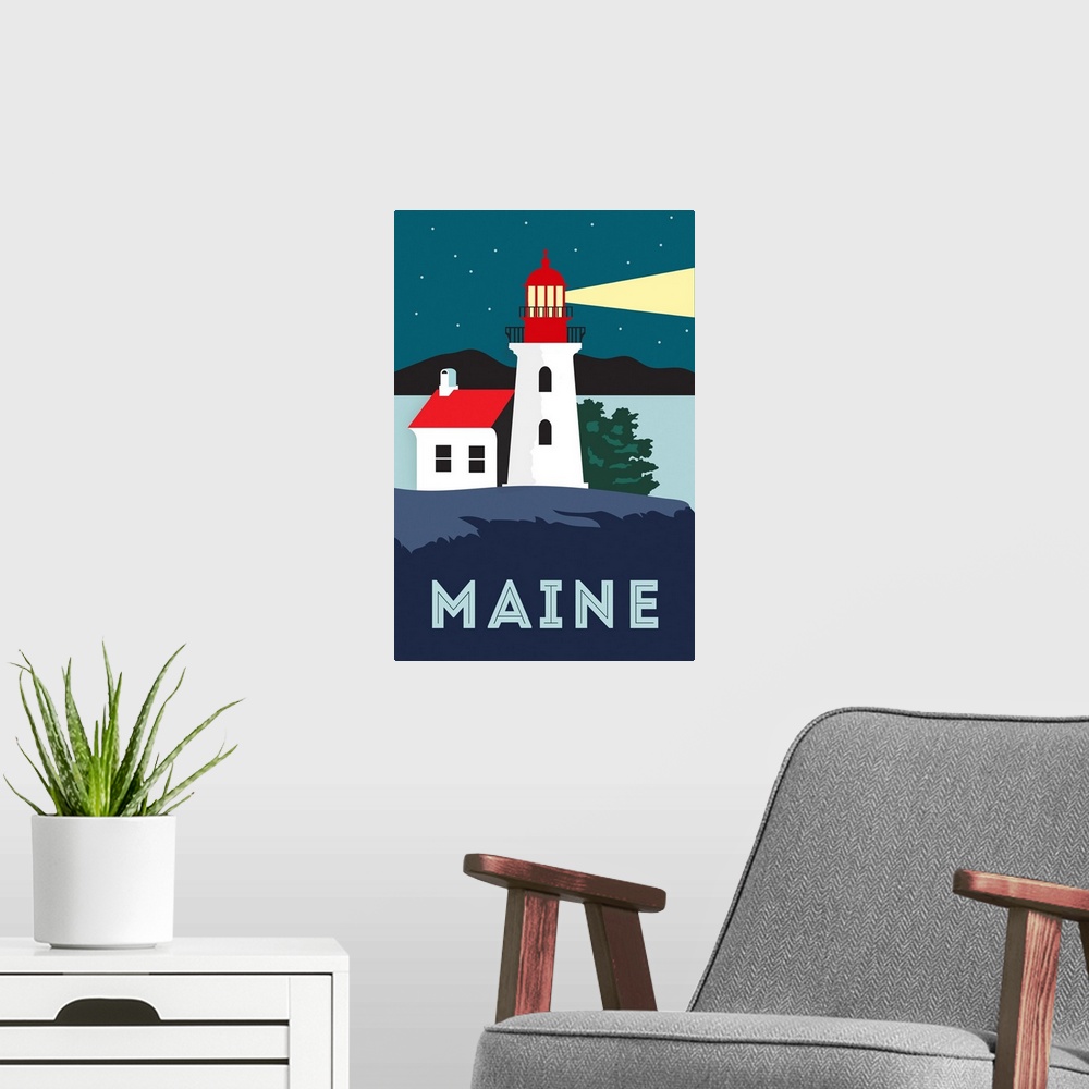 A modern room featuring Maine - Lighthouse - Vector Style