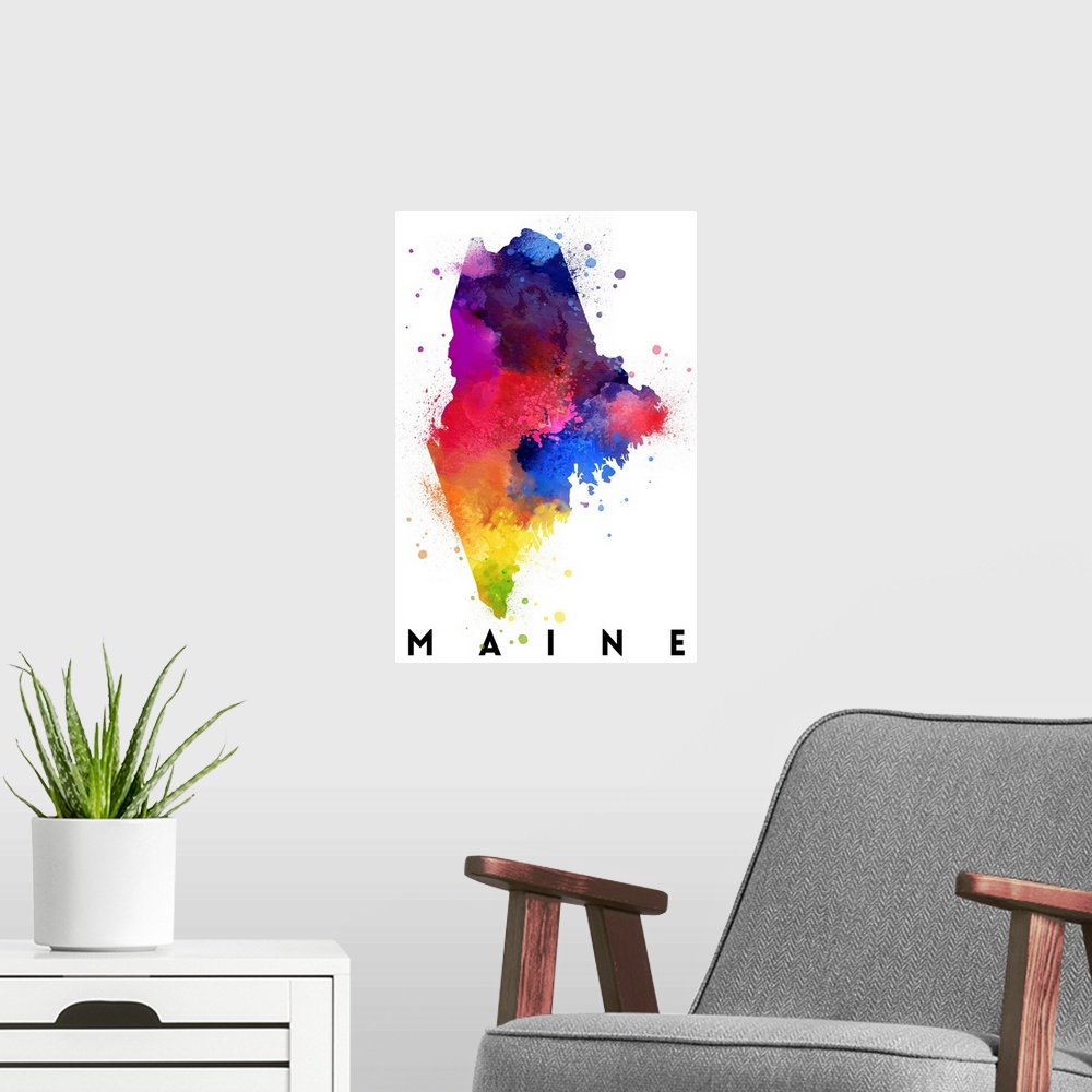 A modern room featuring Maine - State Abstract Watercolor