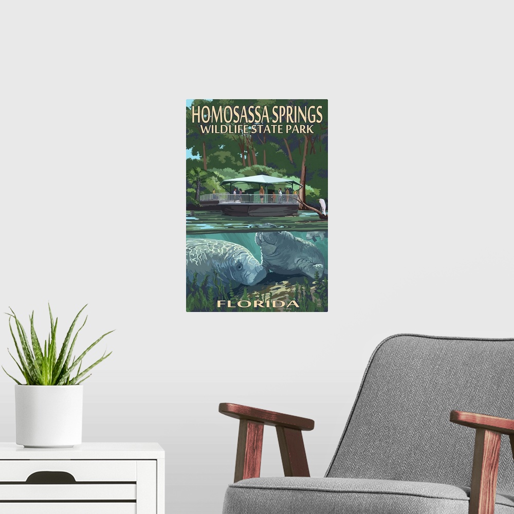 A modern room featuring Manatees and Boat, Homosassa Springs Wildlife Park, Florida