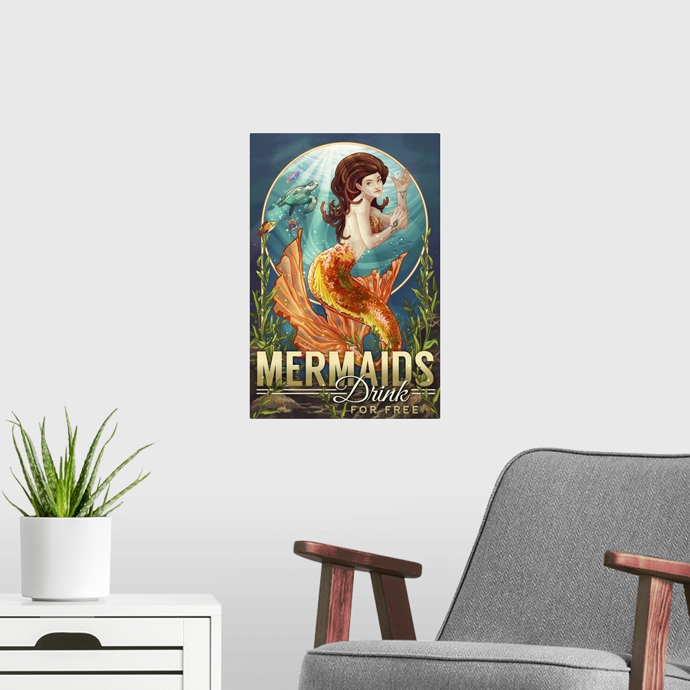 A modern room featuring Mermaids Drink for Free