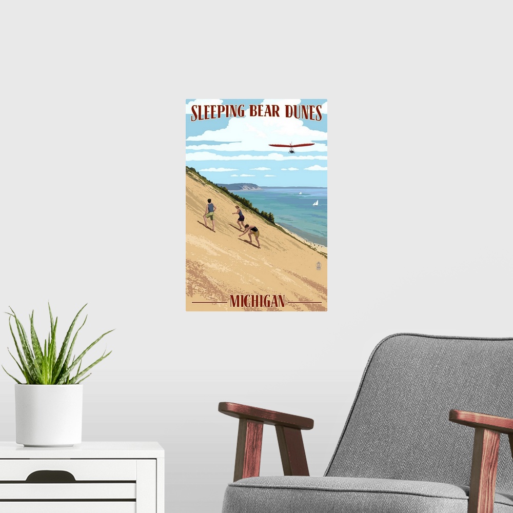 A modern room featuring Michigan - Sleeping Bear Dunes: Retro Travel Poster