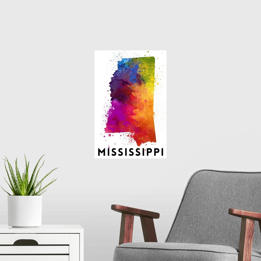 A modern room featuring Mississippi - State Abstract Watercolor