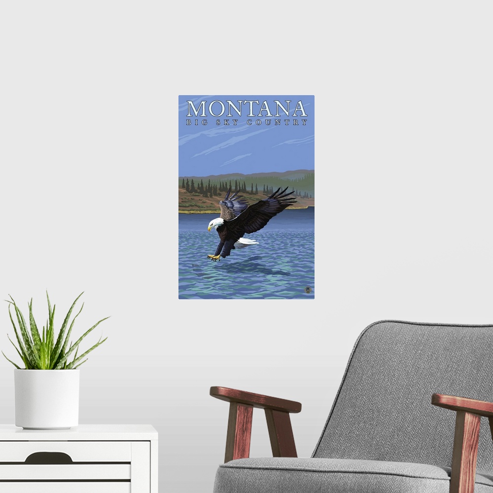 A modern room featuring Montana -- Big Sky Country - Diving Eagle: Retro Travel Poster