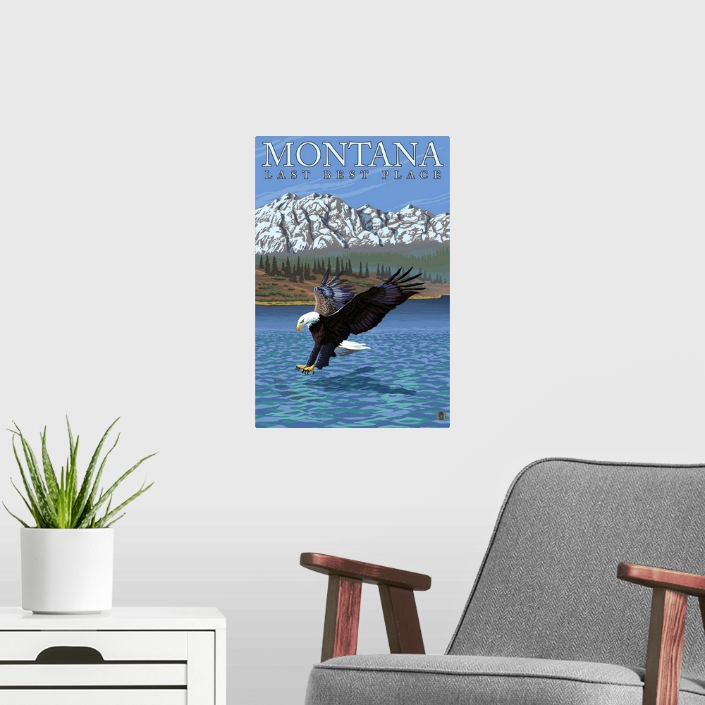 A modern room featuring Montana, Last Best Place - Fishing Eagle: Retro Travel Poster