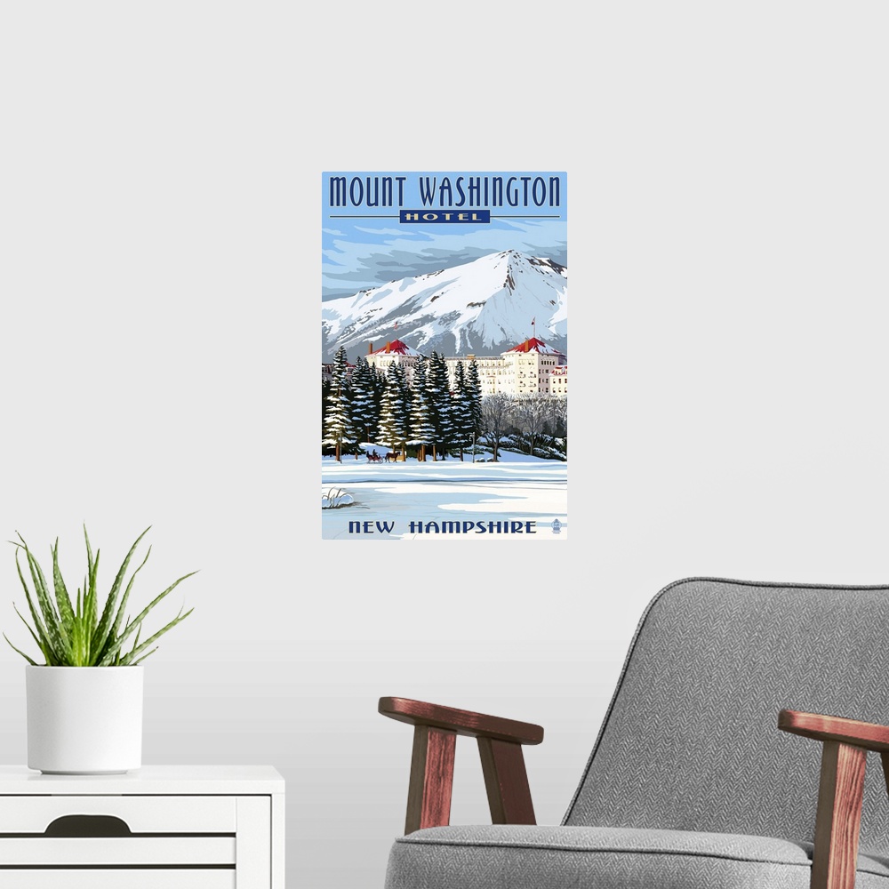 A modern room featuring Mount Washington Hotel in Winter - Bretton Woods, New Hampshire: Retro Travel Poster