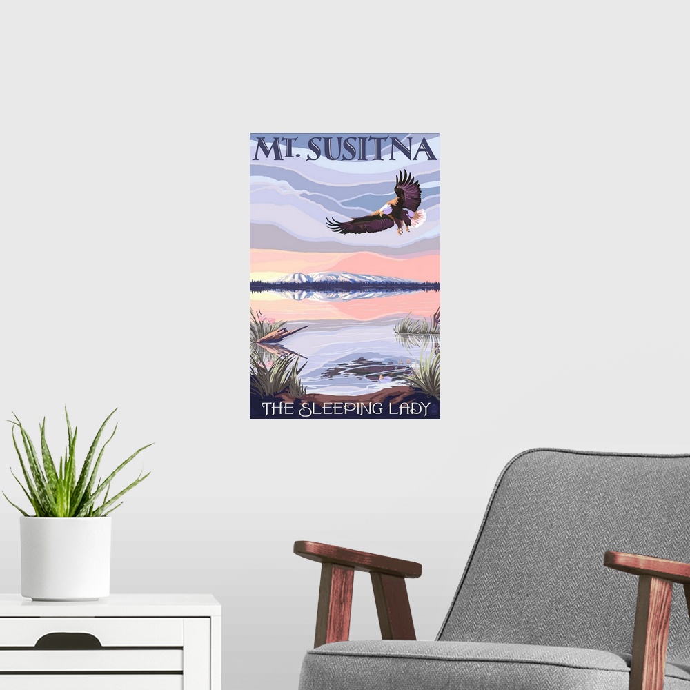 A modern room featuring Mt. Susitna, Alaska - The Sleeping Lady: Retro Travel Poster