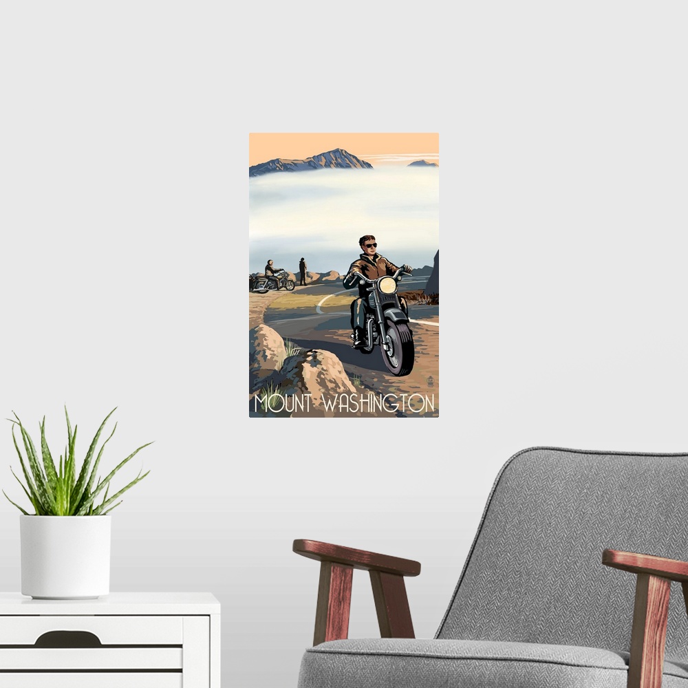 A modern room featuring Mt. Washington Auto Road, New Hampshire, Motorcycle Scene