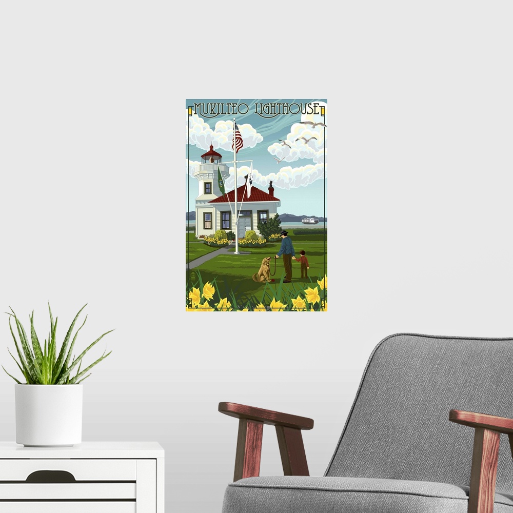 A modern room featuring Mukilteo Lighthouse - Mukilteo, Washington: Retro Travel Poster