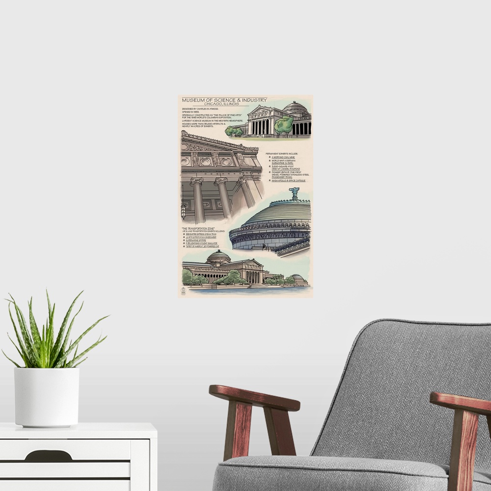 A modern room featuring Museum of Science and Industry Technical - Chicago, IL: Retro Travel Poster