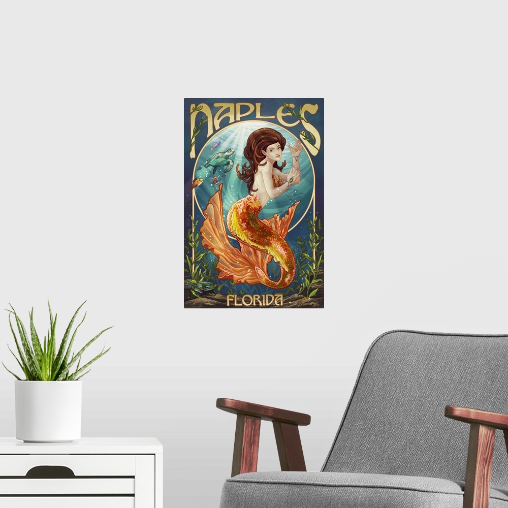 A modern room featuring Naples, Florida - Mermaid: Retro Travel Poster