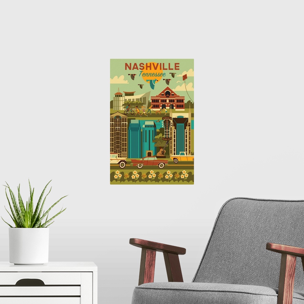 A modern room featuring Nashville, Tennessee - Geometric City Series
