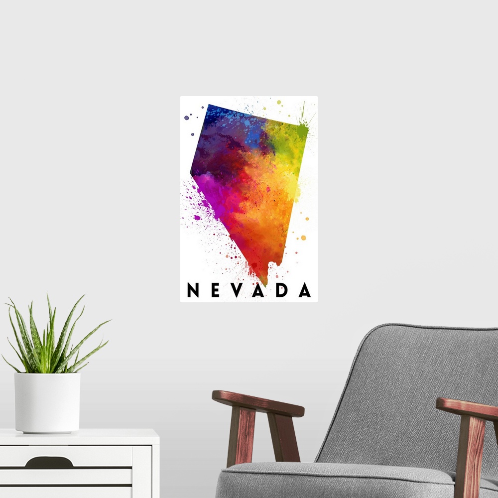 A modern room featuring Nevada - State Abstract Watercolor