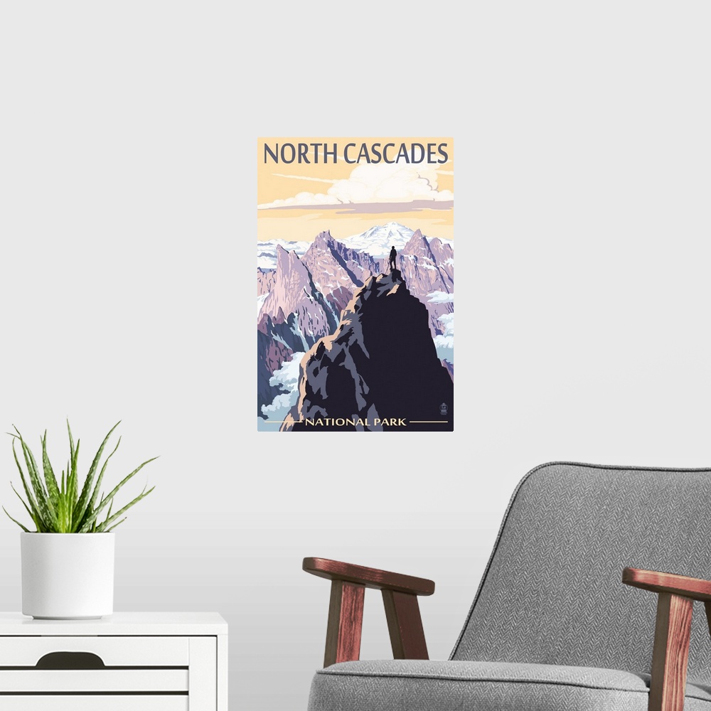 A modern room featuring North Cascades National Park, Washington, Mountain Peaks