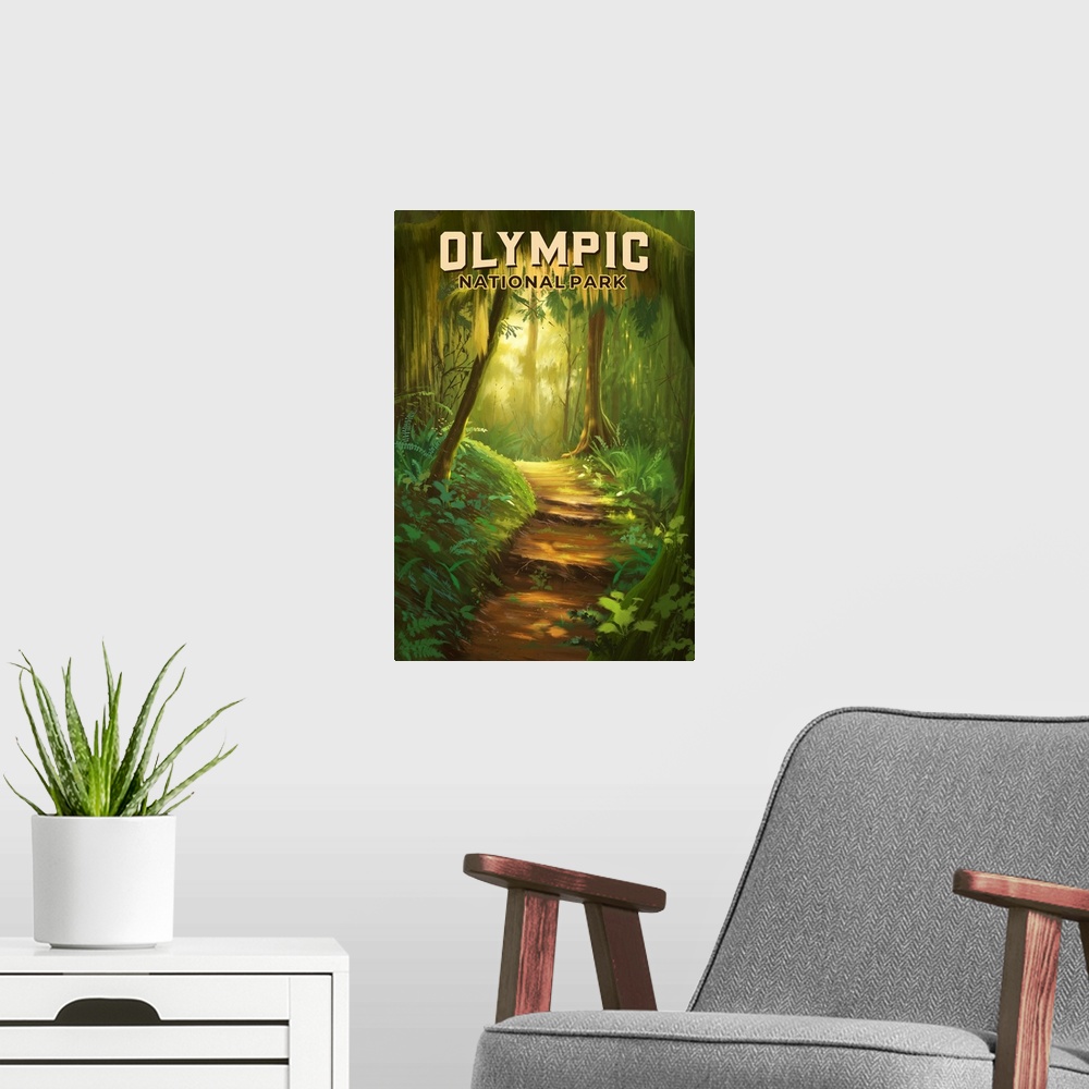 A modern room featuring Olympic National Park, Forest: Retro Travel Poster