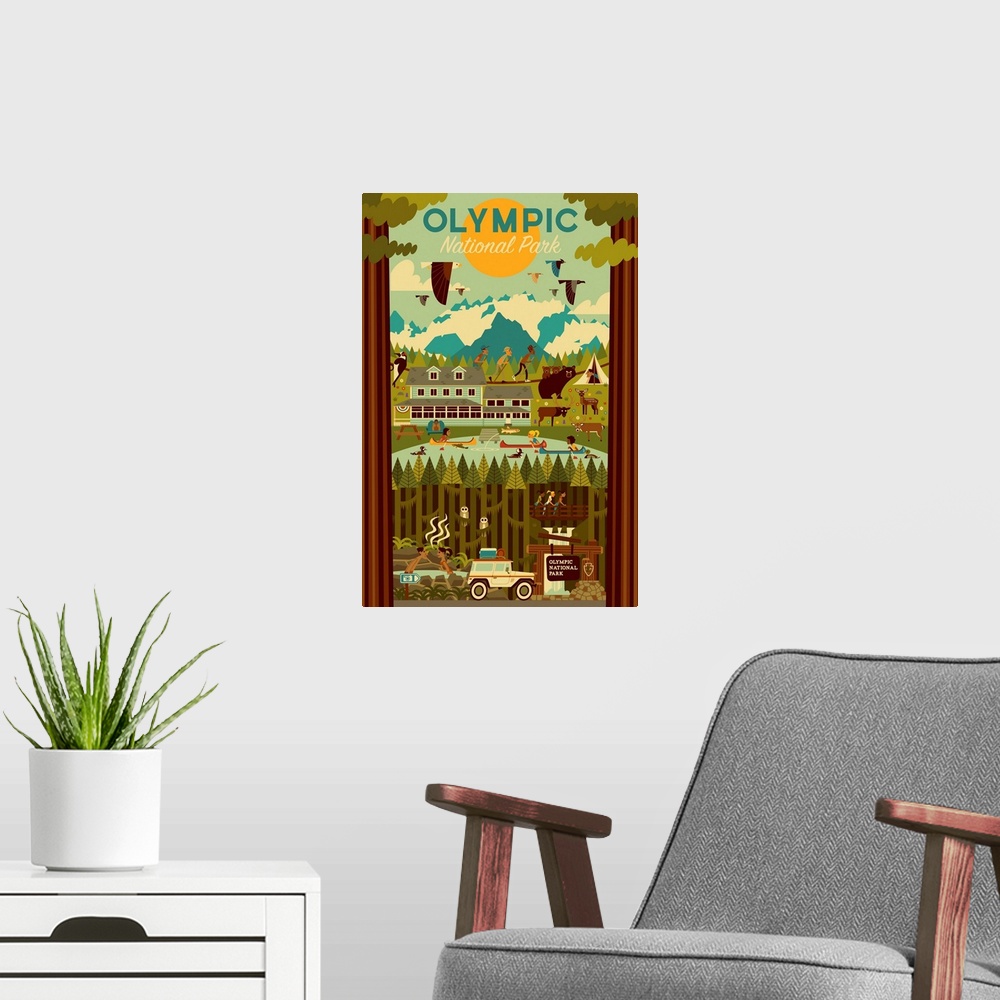 A modern room featuring Olympic National Park, Washington - Geometric National Park Series