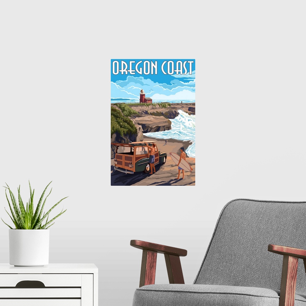 A modern room featuring Oregon Coast - Woody and Lighthouse - Recolor