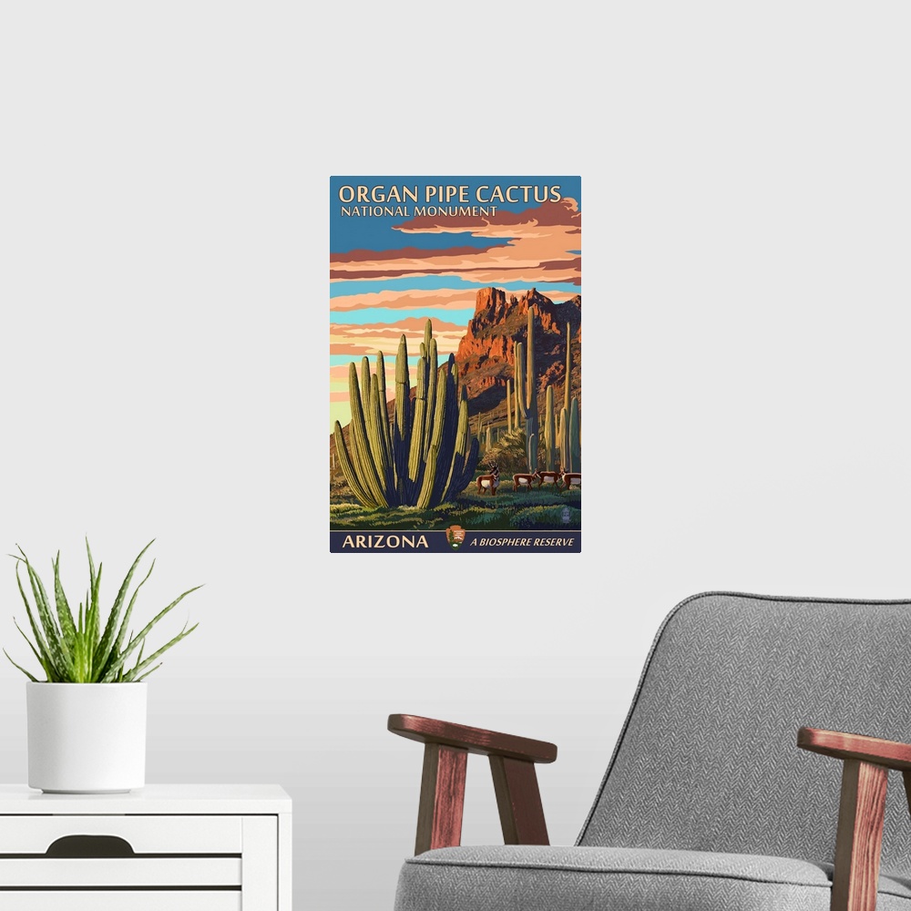 A modern room featuring Organ Pipe Cactus National Monument, Arizona: Retro Travel Poster