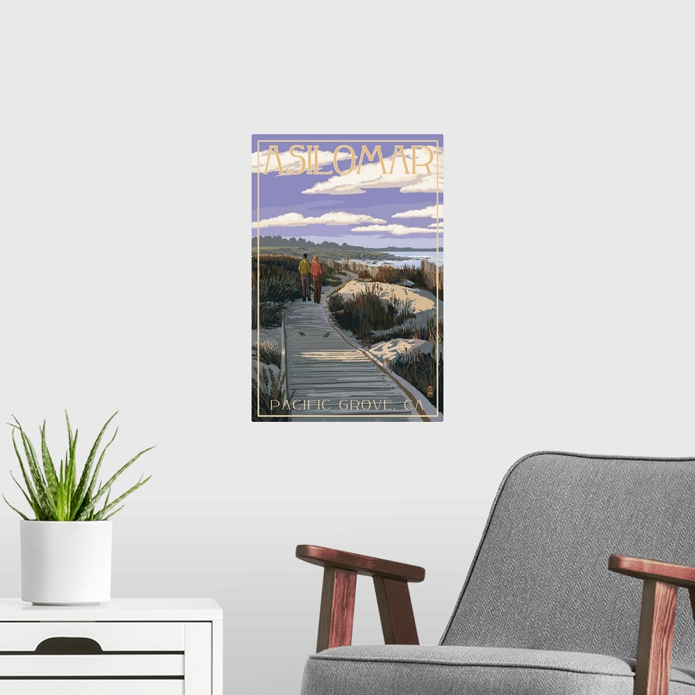 A modern room featuring Pacific Grove, California - Asilomar Boardwalk: Retro Travel Poster