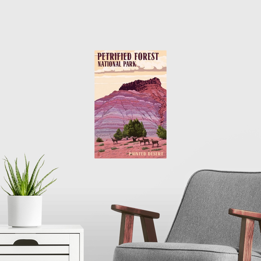 A modern room featuring Painted Desert - Petrified Forest National Park: Retro Travel Poster
