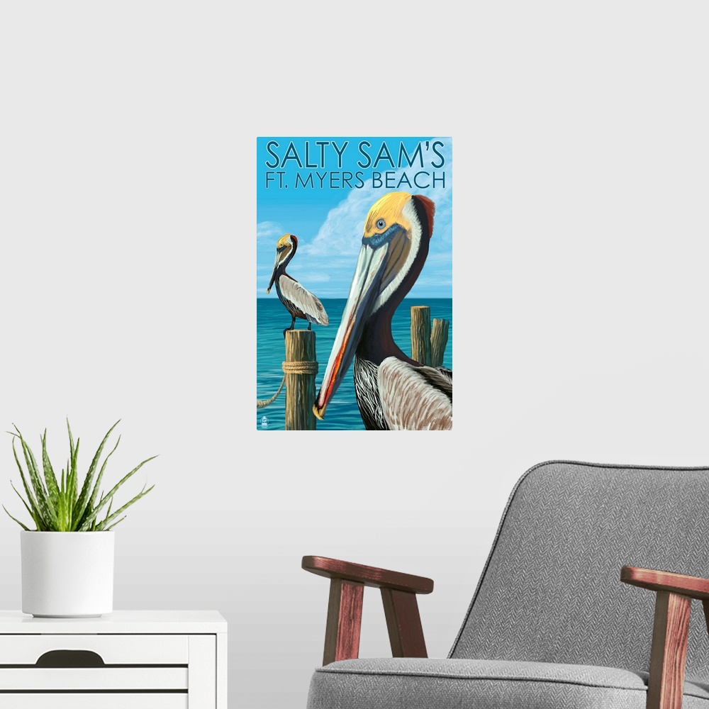 A modern room featuring Pelicans, Salty Sam's, Ft. Myers Beach, Florida