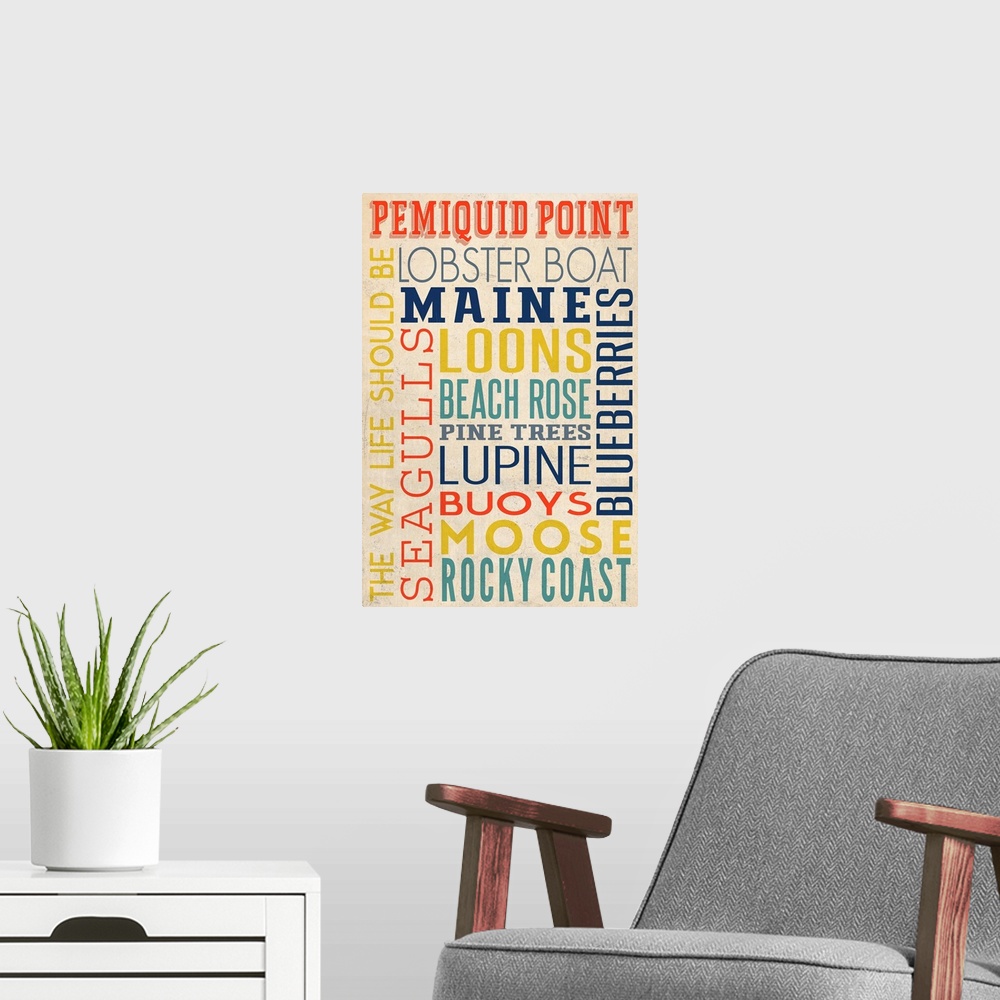 A modern room featuring Pemiquid Point, Maine, Typography