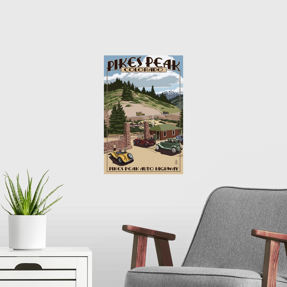 A modern room featuring Pikes Peak Highway Gateway, Colorado: Retro Travel Poster