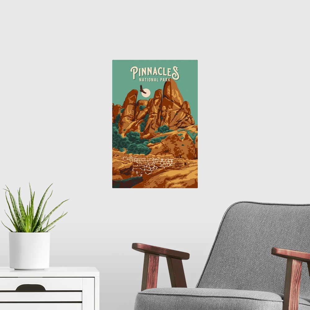 A modern room featuring Pinnacles National Park, Natural Landscape: Retro Travel Poster