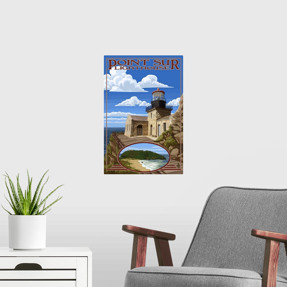 A modern room featuring Point Sur Lighthouse - Big Sur Coast, California: Retro Travel Poster