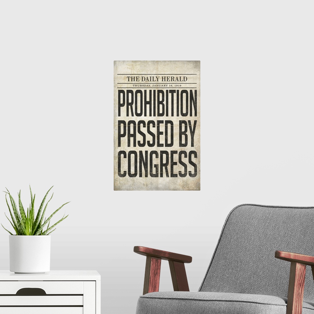 A modern room featuring Prohibition Newspaper Cover - Passed By Congress