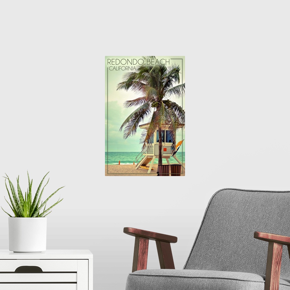 A modern room featuring Redondo Beach, California, Lifeguard Shack and Palm
