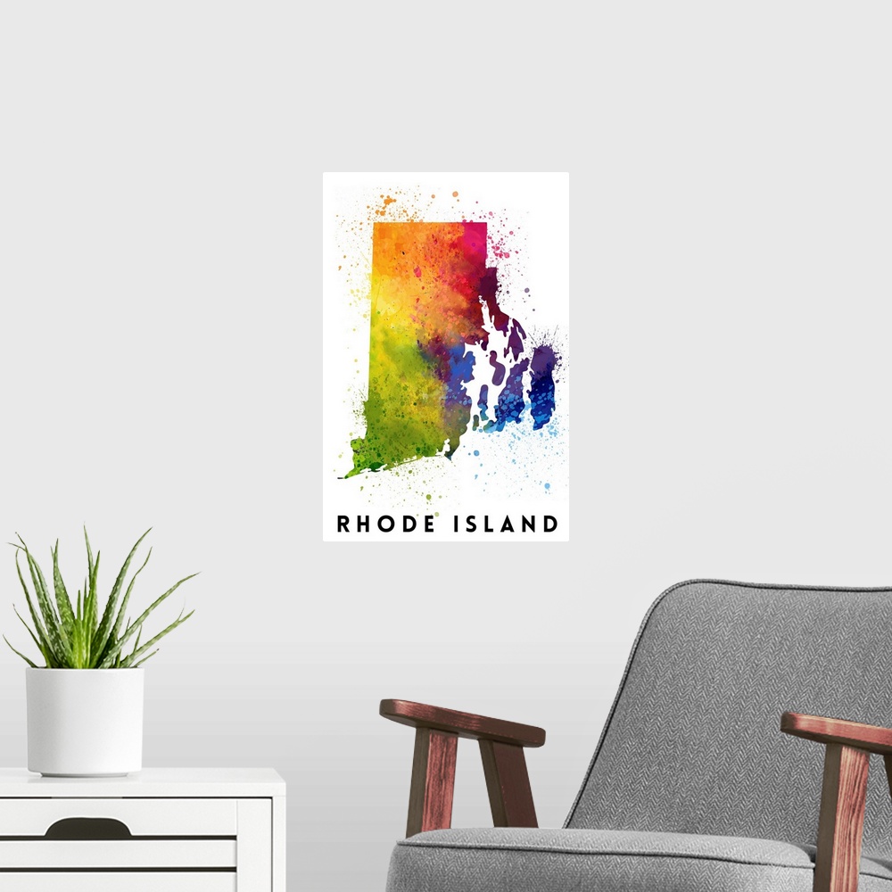 A modern room featuring Rhode Island - State Abstract Watercolor