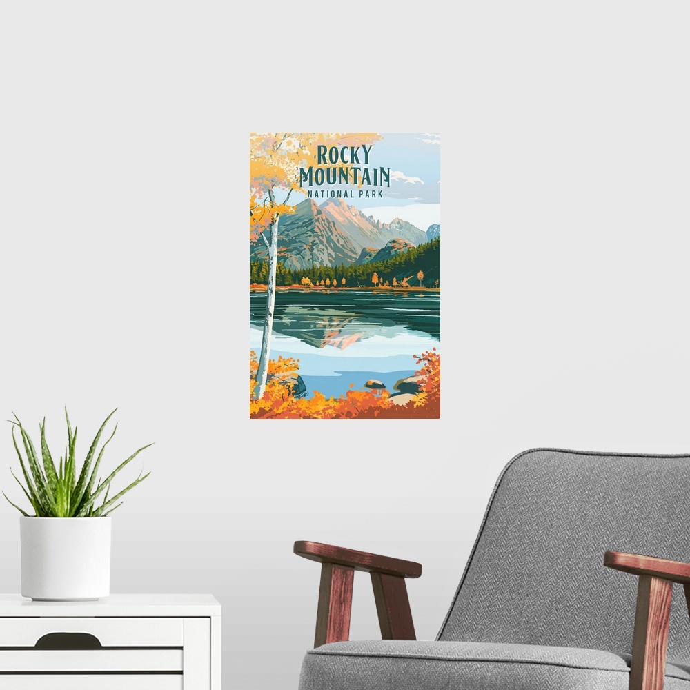 A modern room featuring Rocky Mountain National Park, Dream Lake: Retro Travel Poster