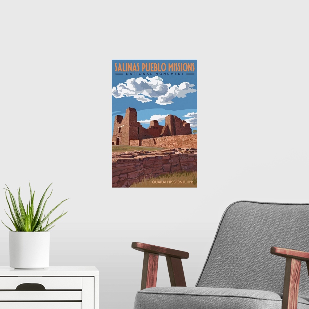 A modern room featuring Salinas Pueblo Missions National Monument, New Mexico - Quarai Mission Ruins