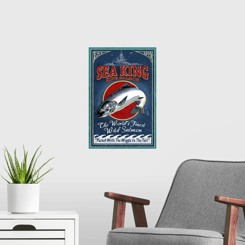 A modern room featuring Salmon, Vintage Sign